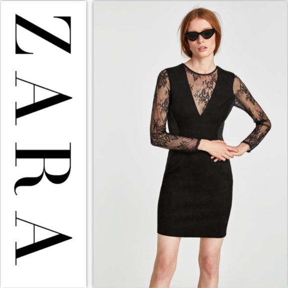 😎Zara Black Contrasting Faux Suede Dress Size L* - Picture 1 of 8